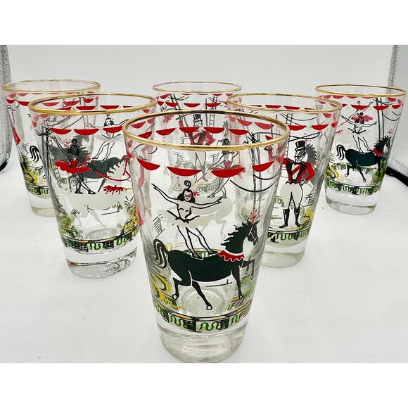Vintage Libbey Circus Glasses Set – 1950s Original Box, Hostess Barware, 10oz - Picture 5 of 9